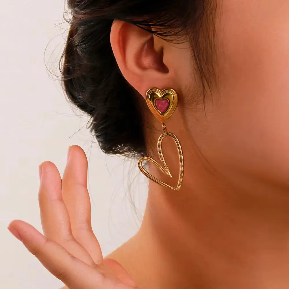 Love Heart-Shaped Drop Pink Oil Earrings