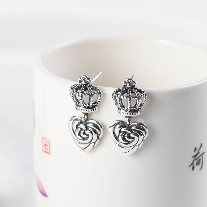 Crown Heart-shaped Rose Stud Earrings