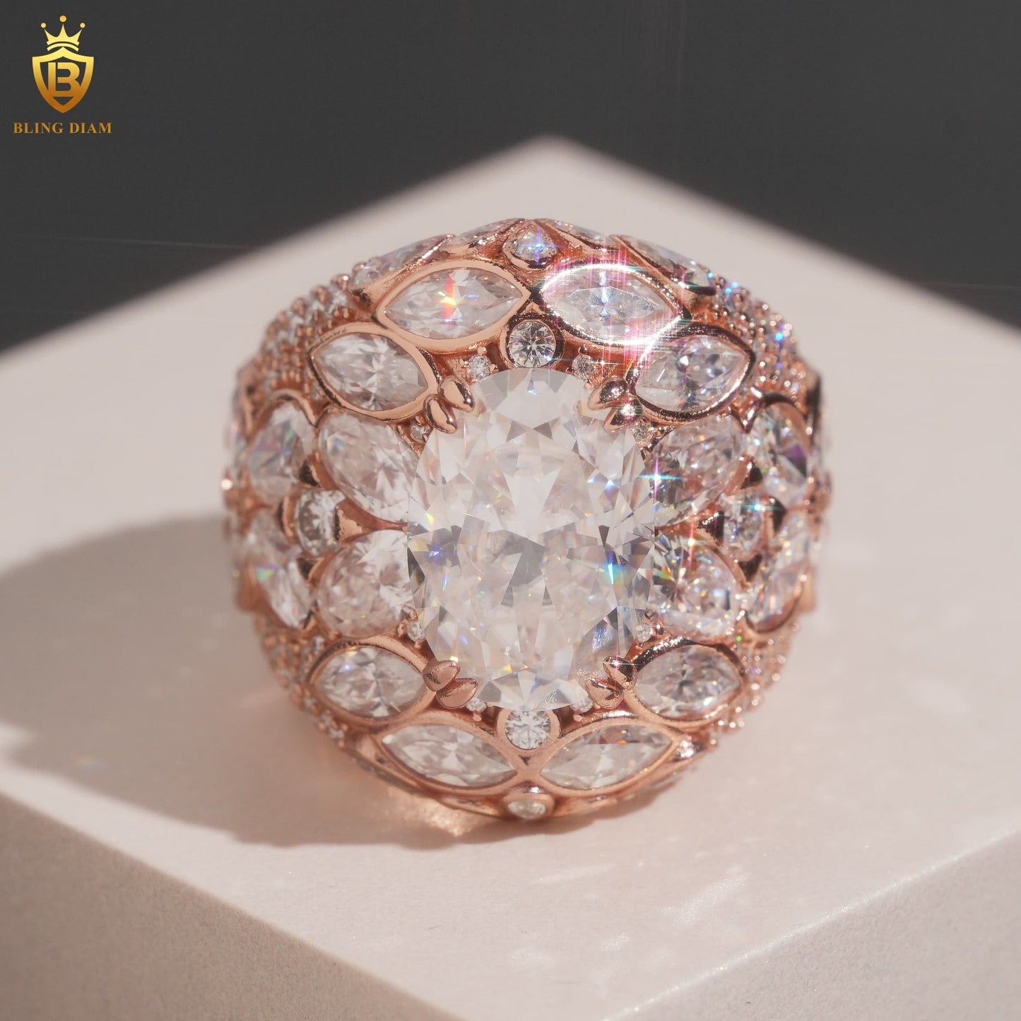 Buss down iced-out ring