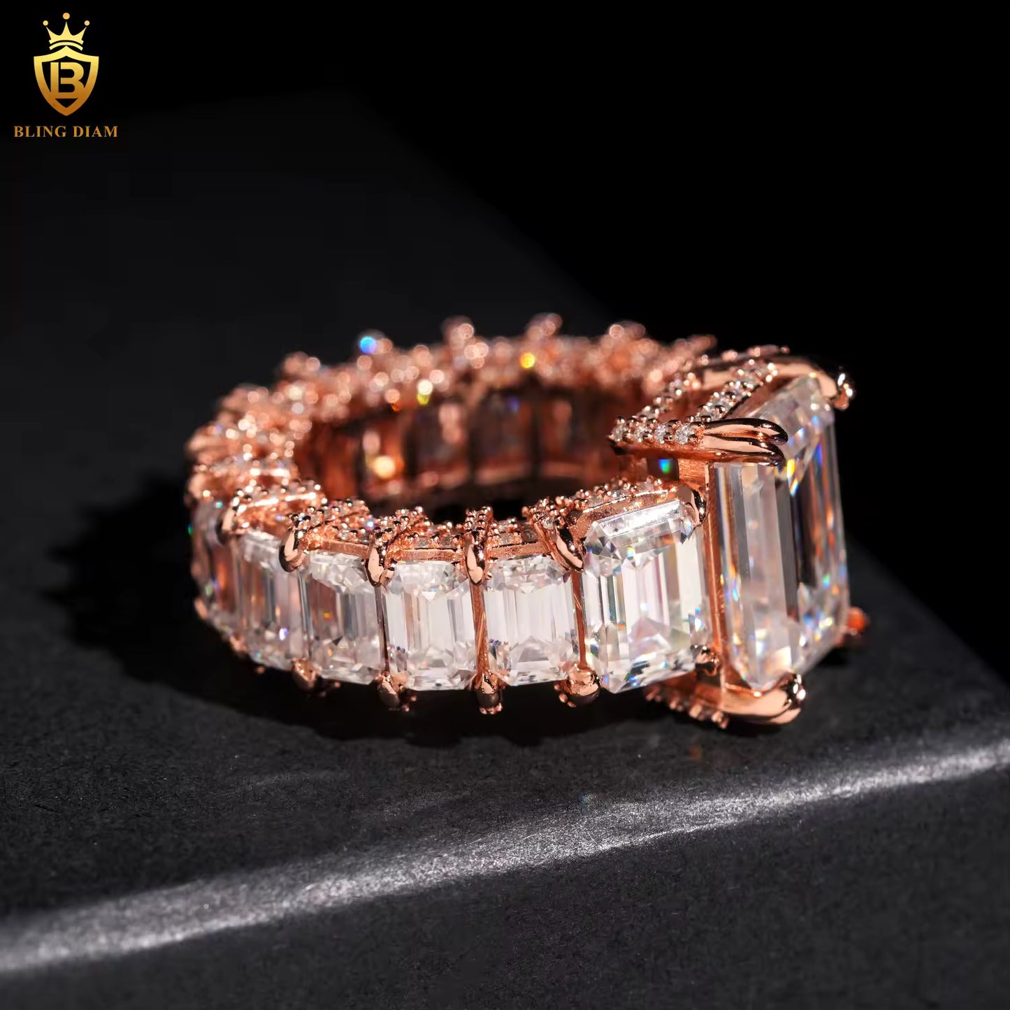 Emerald-cut moissanite ring