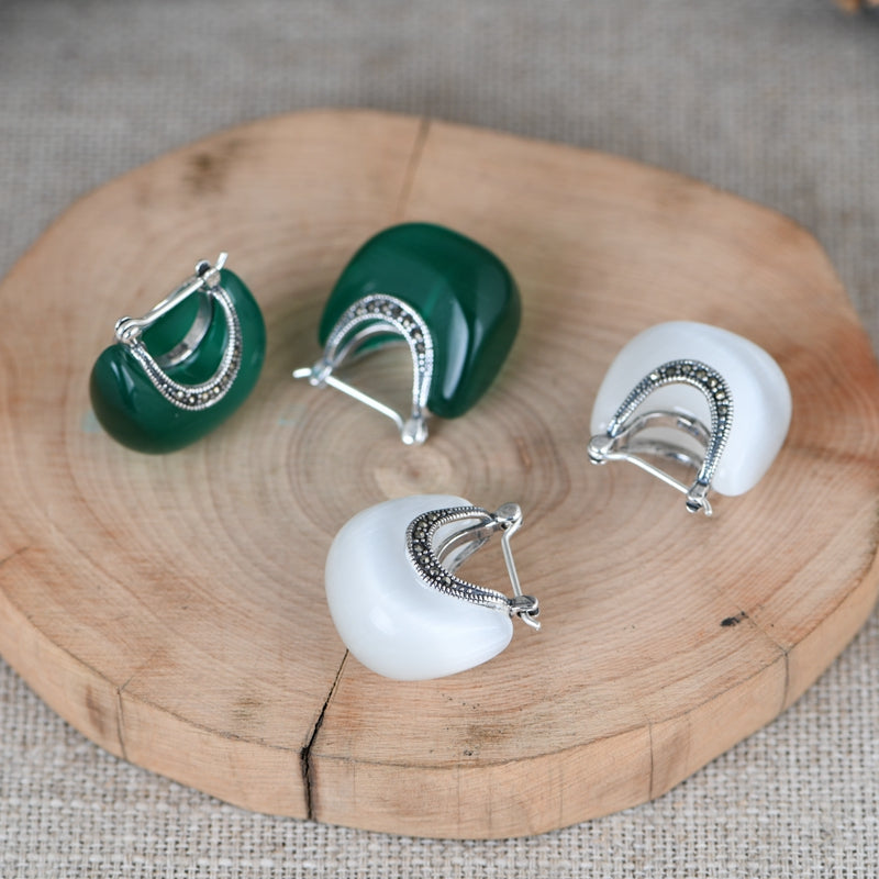 Inlaid with Synthetic Opal Earrings