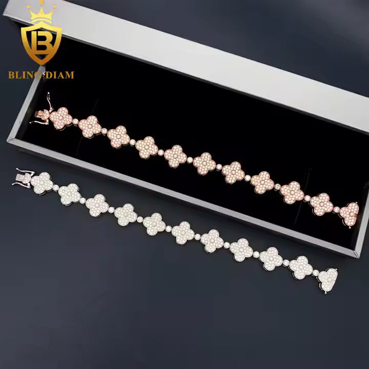 Wide Clover Tennis Bracelet - 15mm Moissanite, 925 Sterling Silver