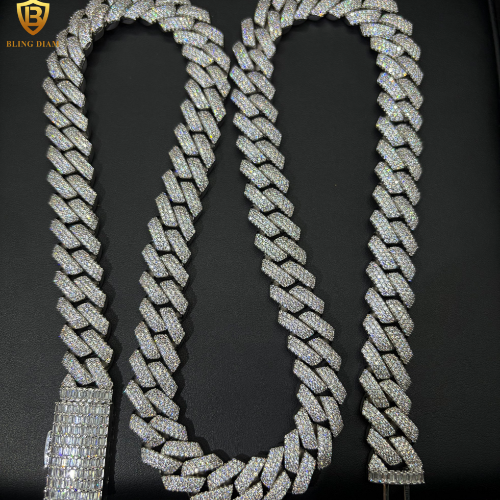 925 Silver 16mm 3 Rows VvsMoissanite Cuban Chain