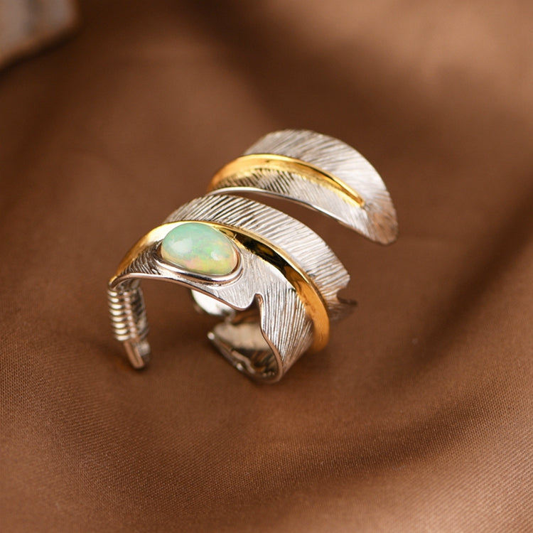 Feather Set Opal Adjustable Ring