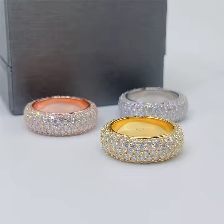 Ring - 5 Row VVS Moissanite, Sterling Silver/Gold/Rose Gold