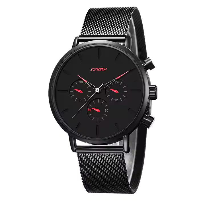 Smooth Black Chronograph Watch with Green Hands