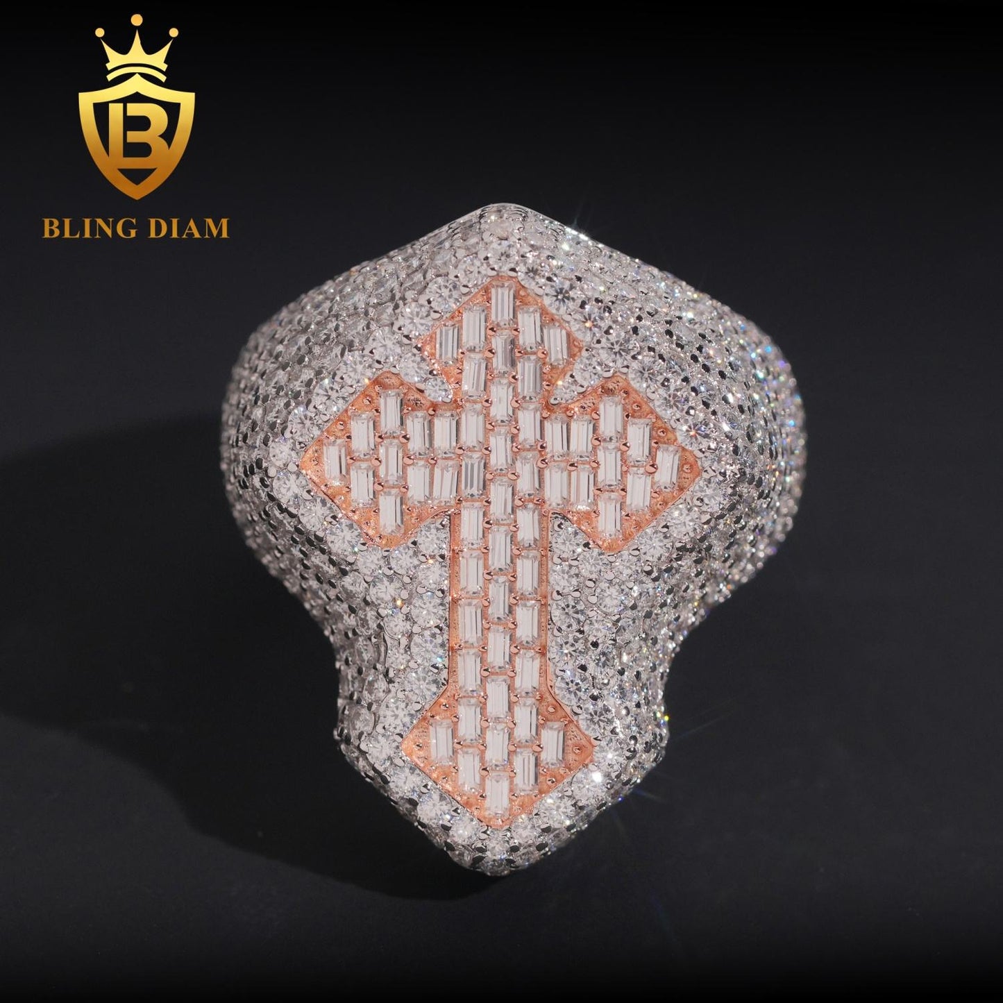 Iced-out cross moissanite ring