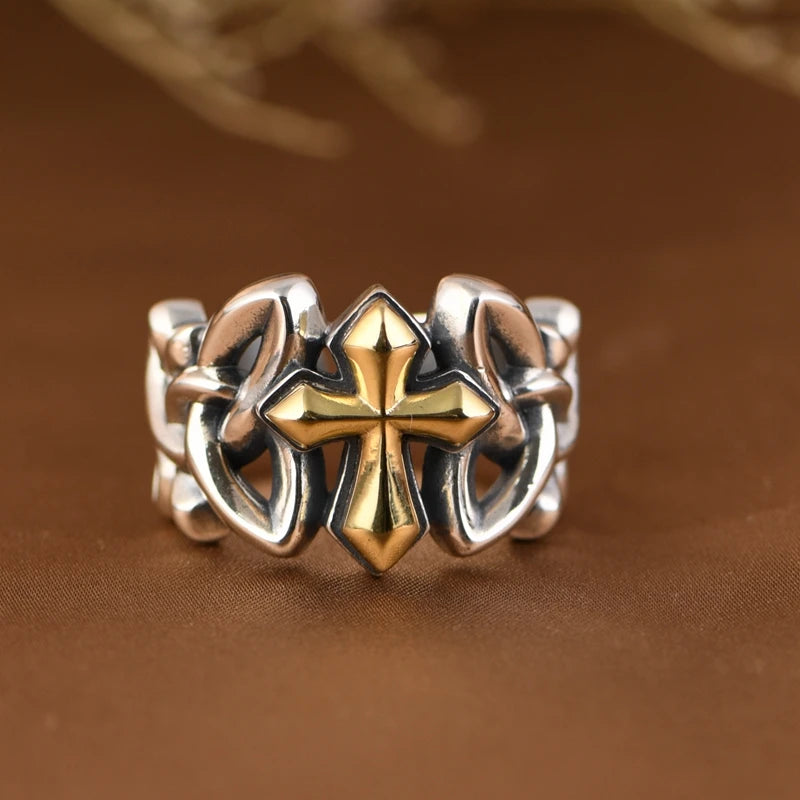 Gold Woven Cross Ring