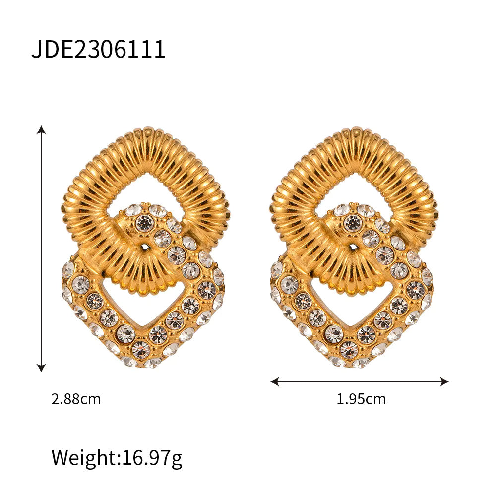 Inlaid Zircon Pearl Geometric Stud Earrings