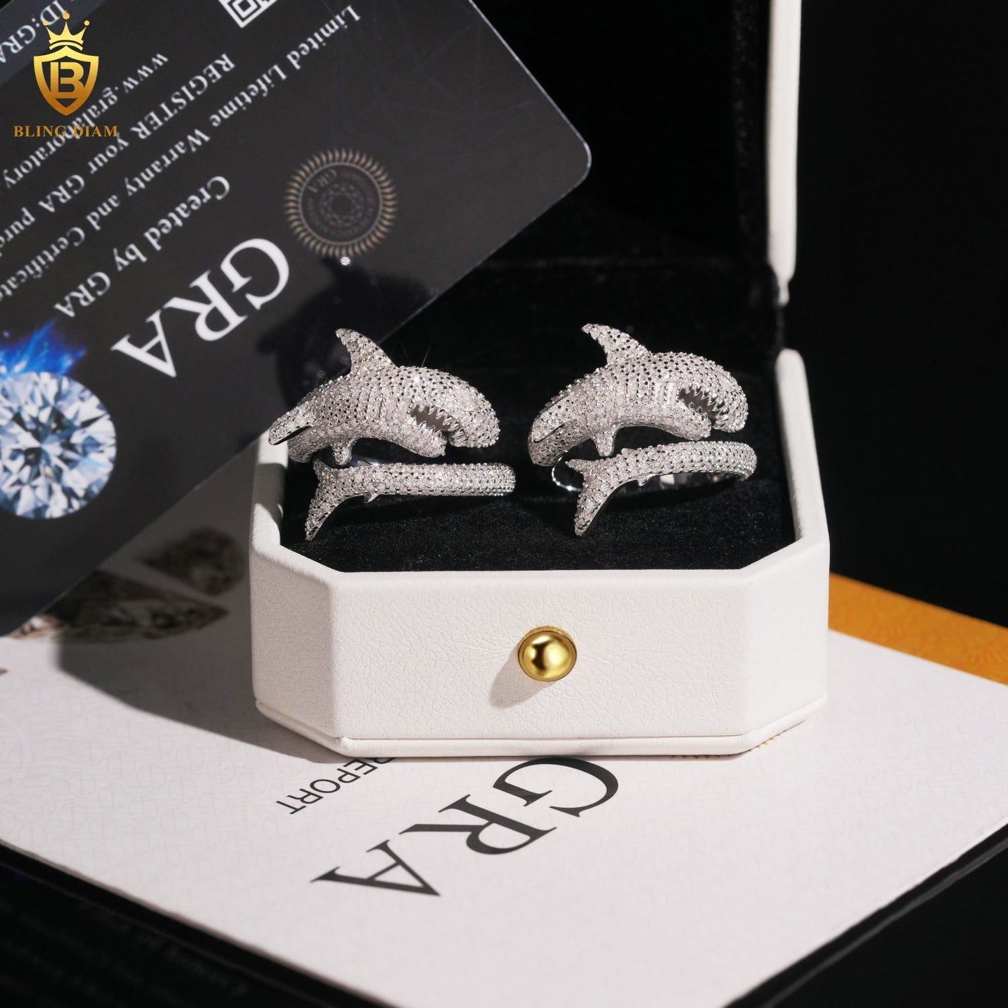 Shark-design iced-out ring