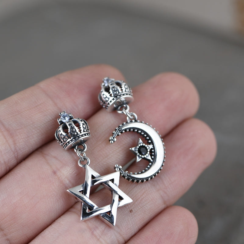 Crown Star Crescent Earrings