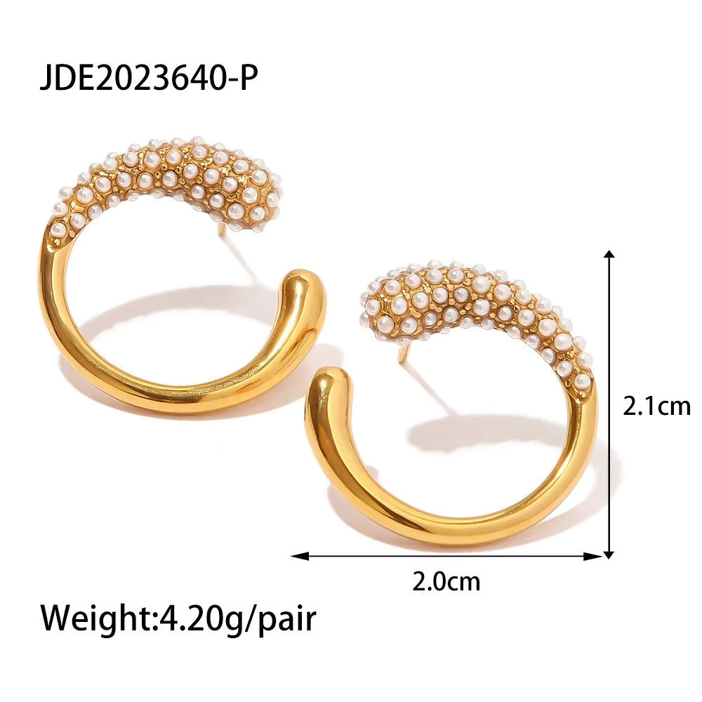 CC Shape Zircon Pearl Inlaid Earring