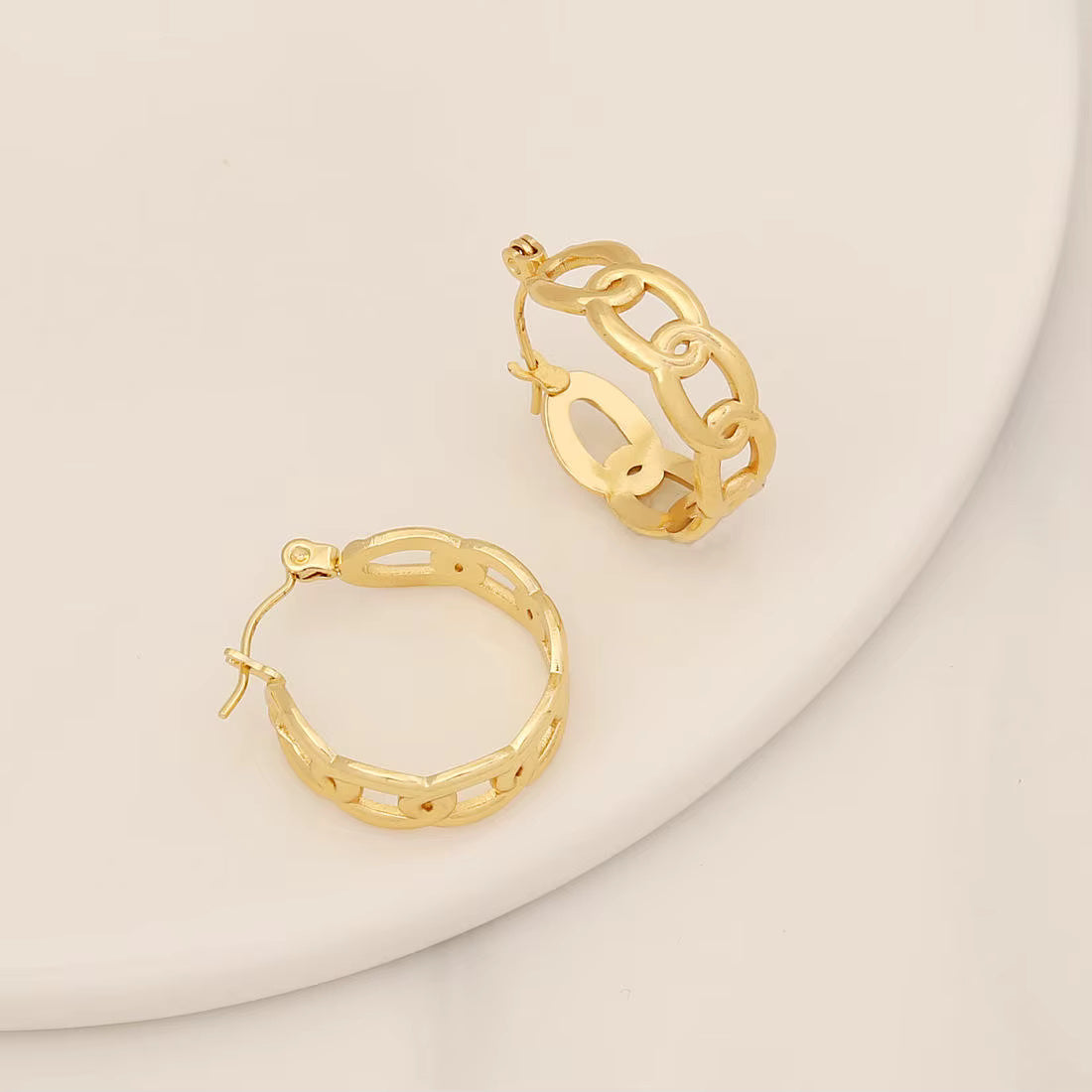 Tarnish Geometric Stud Huggie Hoop Earrings