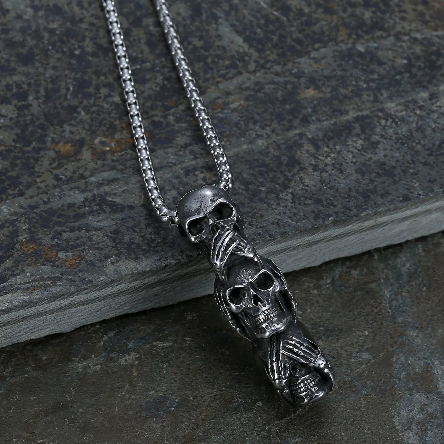 See No Evil Hear No Evil Speak No Evil Skull Pendant