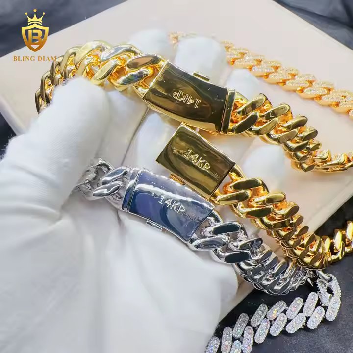 Wide Cuban Link Chain - 15mm CZ Diamond, 14K Gold Plated