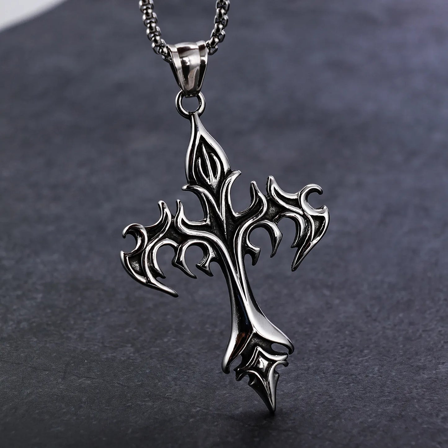 Gothic Flame Cross Pendant