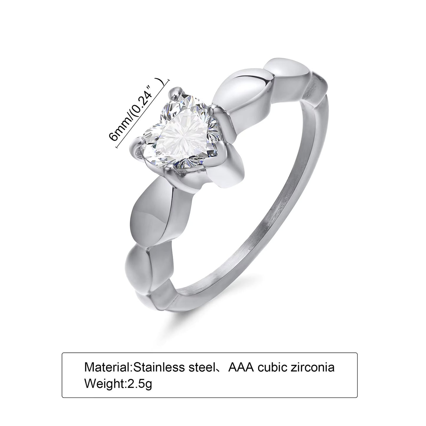 Heart Cubic Zirconia Jewelry Rings