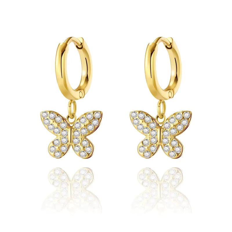 Zircon Butterfly Moon Square Heart Star Love Stud Earrings