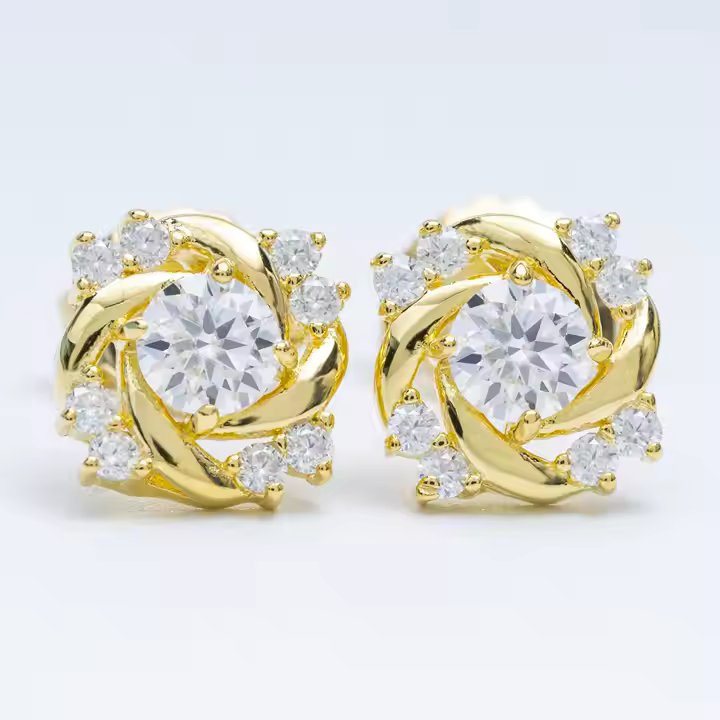 Spiral Twist VVS Moissanite Stud Earrings | Available in Rose Gold, Gold & Silver