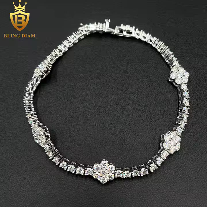 Luxury Moissanite Floral Tennis Bracelet | 3mm VVS Stones | 925 Sterling Silver