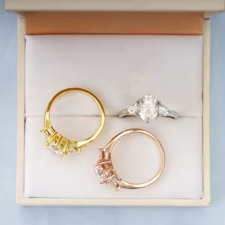 Three-Stone VVS Moissanite Engagement Ring - 925 Silver