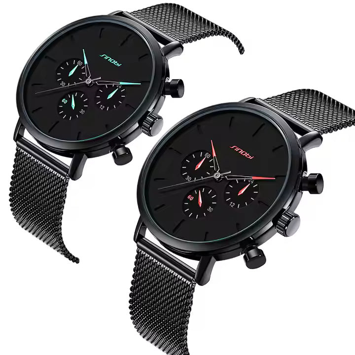 Smooth Black Chronograph Watch with Green Hands