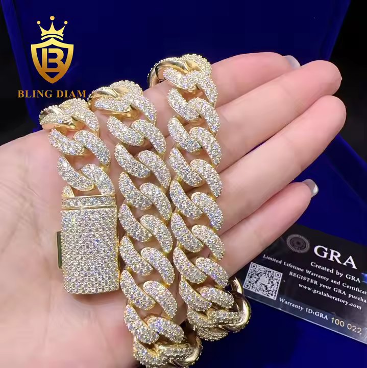 Wide Cuban Link Chain - 15mm VVS Moissanite, 10K Gold Plated Silver