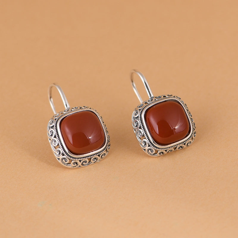 Red Agate Square Earrings