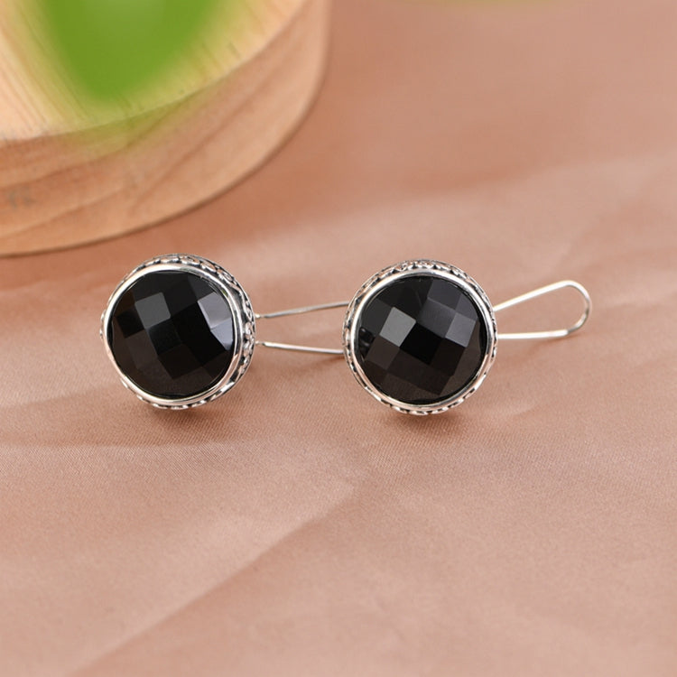 Black Agate Round Earrings