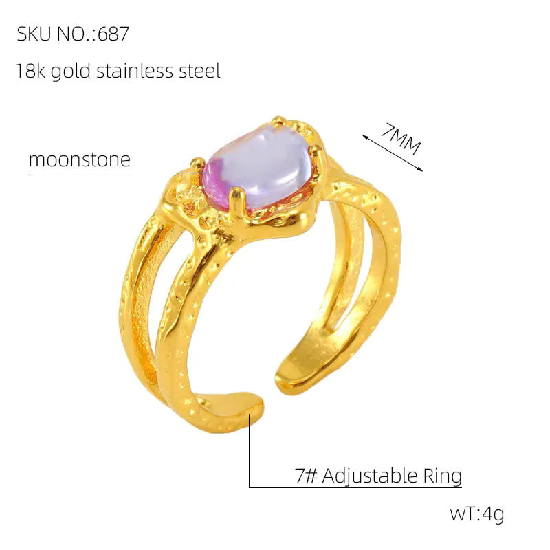 Irregular Surface Colorful Moonstone Ring