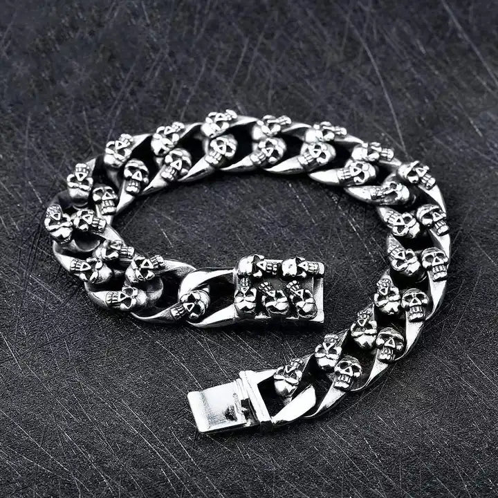 Skeleton Skull Cuban Link Chain Bracelet
