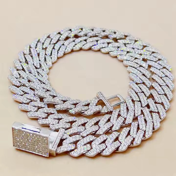 Miami Cuban Chain - 12mm Dual Row VVS Moissanite, Sterling Silver
