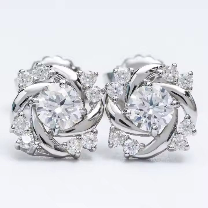 Spiral Twist VVS Moissanite Stud Earrings | Available in Rose Gold, Gold & Silver