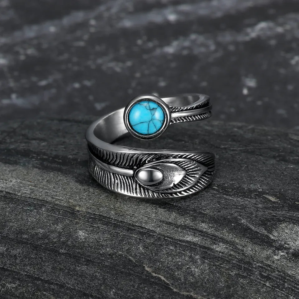 turquoise peacock feather ring