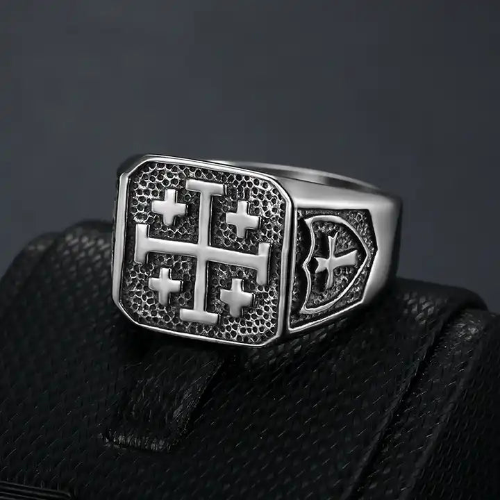 Vintage Jesus Cross Textured Ring