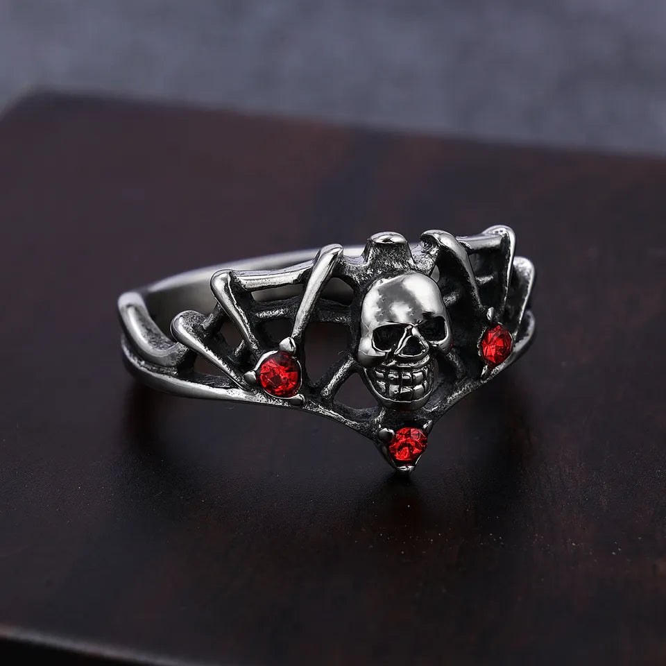 Red Zircon Skull Vine Skeleton Skull ring