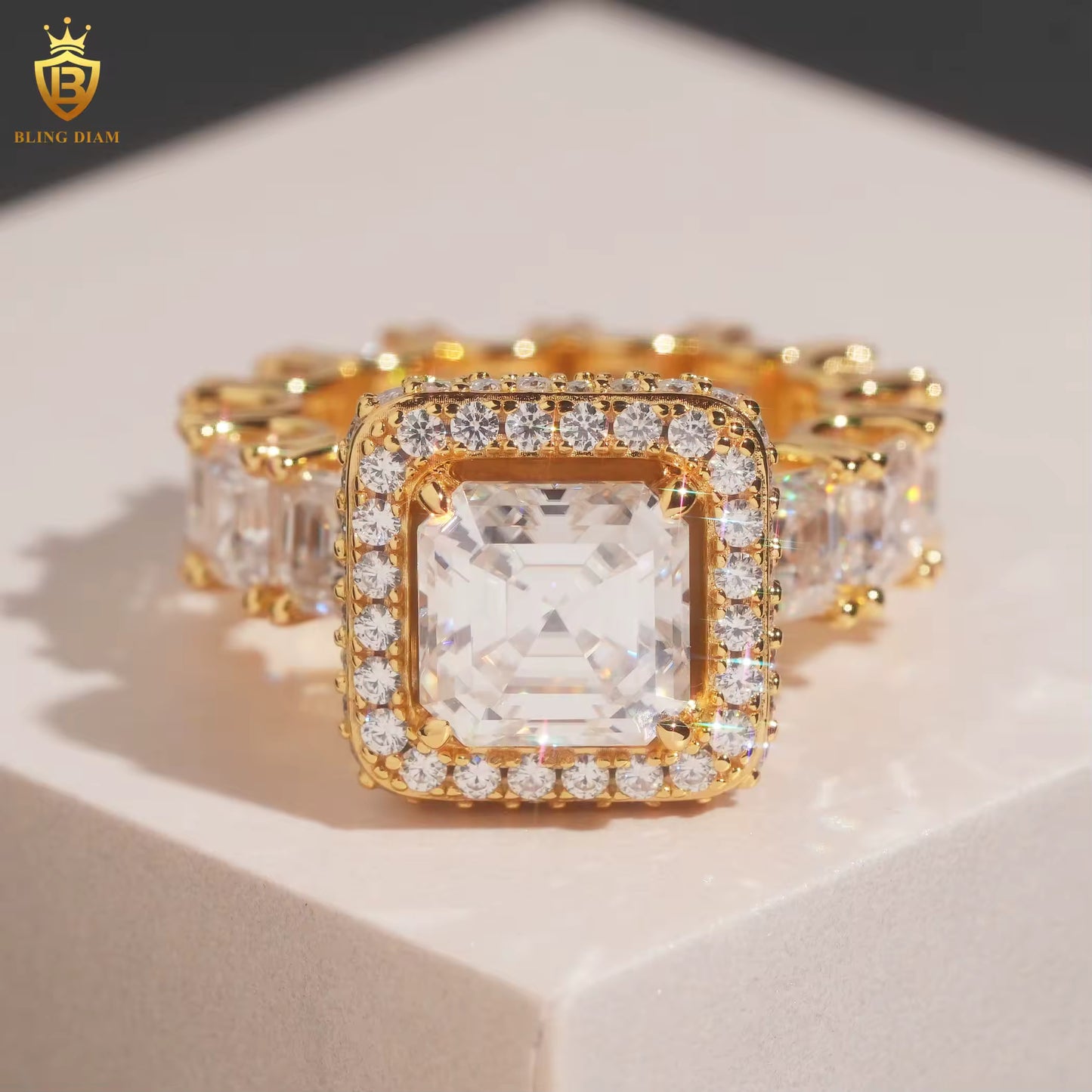 Asscher-cut moissanite ring