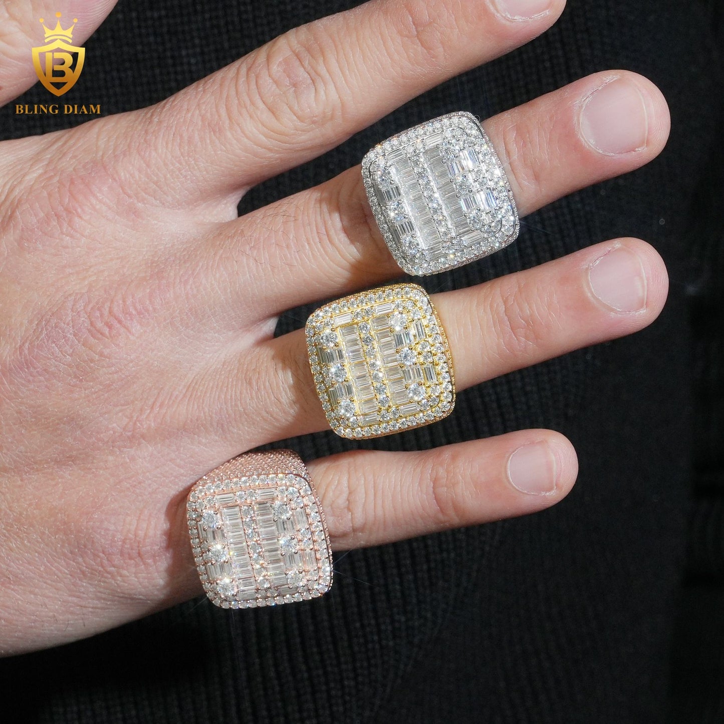 Baguette-cut iced-out ring
