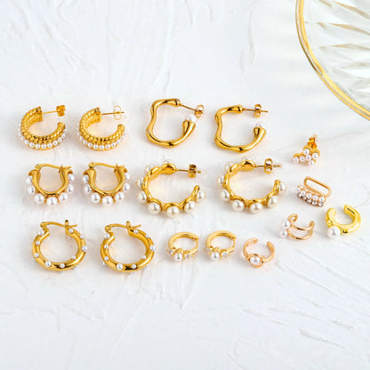Pearl Stud Hoop Earrings