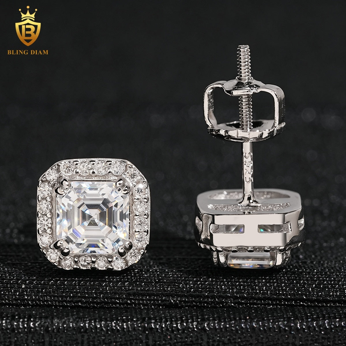 Asscher-Cut Moissanite Halo Stud Earrings