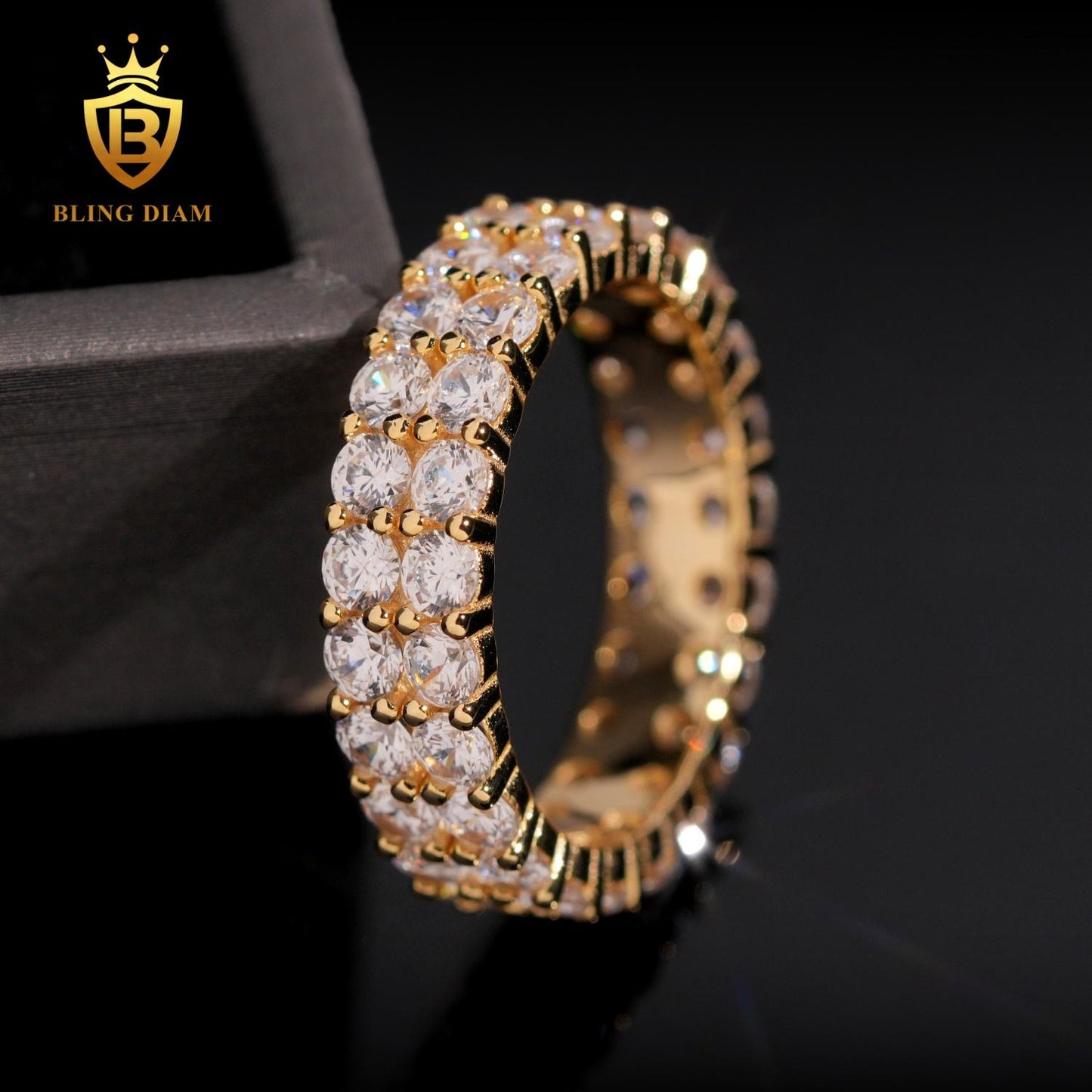 Two-row iced-out moissanite ring