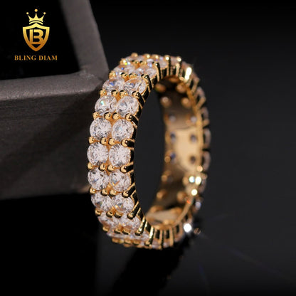 Two-row iced-out moissanite ring