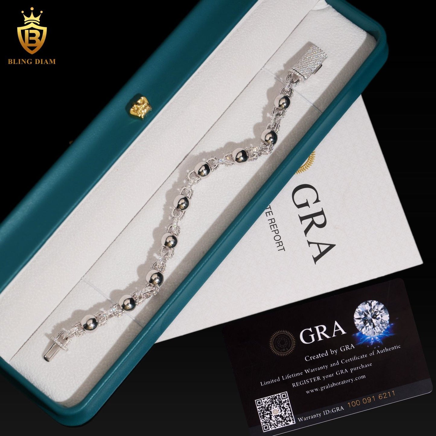 8mm S925 Silver Moissanite Beaded chain