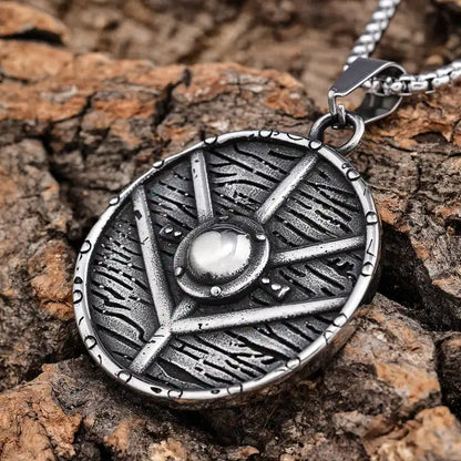 Viking Shield Pendant | Antique Stainless Steel Necklac