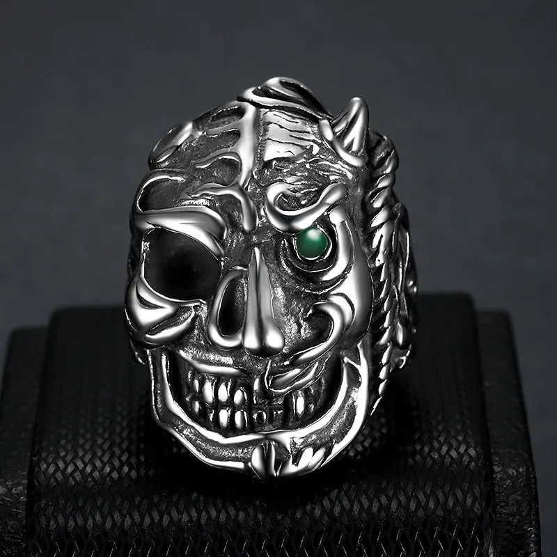 half face skull devil ring