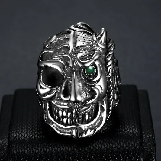 half face skull devil ring