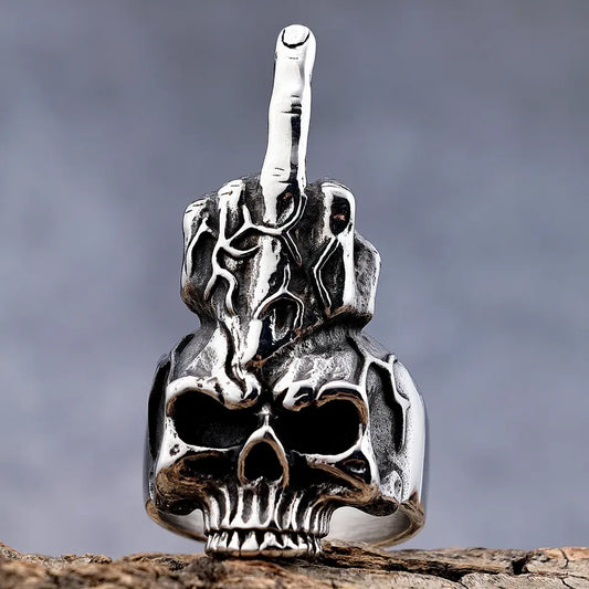 Middle Finger Skull Ring
