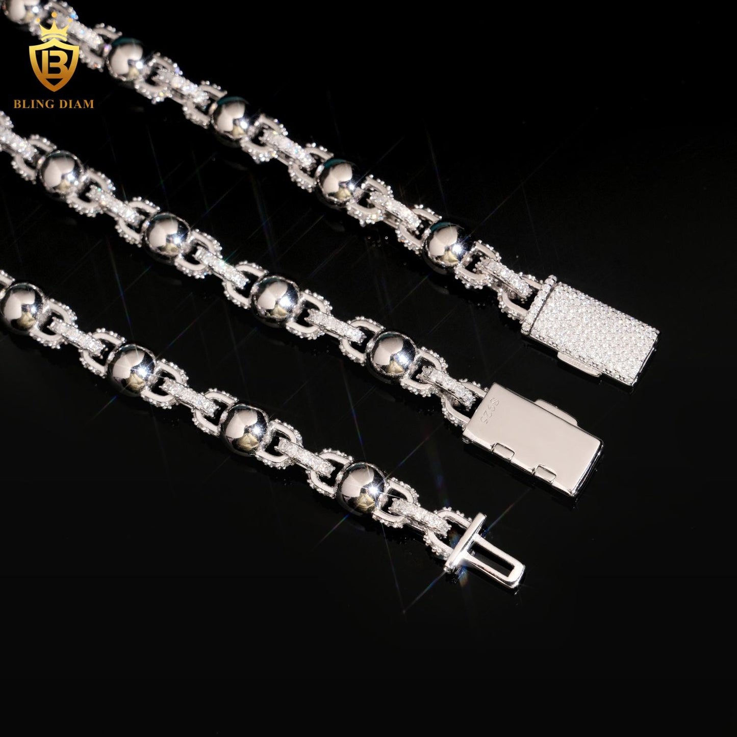 8mm S925 Silver Moissanite Beaded chain