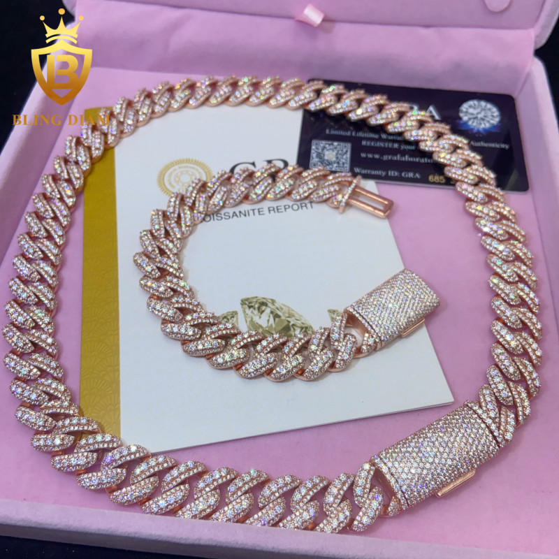 15mm S925 Silver Moissanite Cuban Chain