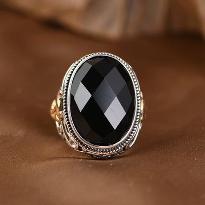 Lion Black Agate Ring